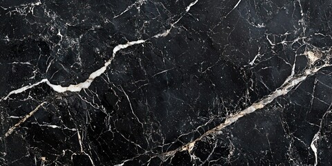 Poster - Black Marble with White and Golden Veins