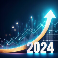 2024 progress or development concept, Business growth, investment profit increase, arrow graph future growth plans, growing sales and revenue.