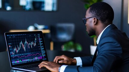 Poster - Business professional analyzing stock market trends in modern office setting during daytime