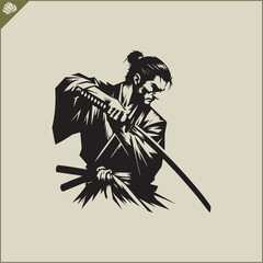 Samurai. Japan warrior whith katana sward. Graphic logo. Vector EPS