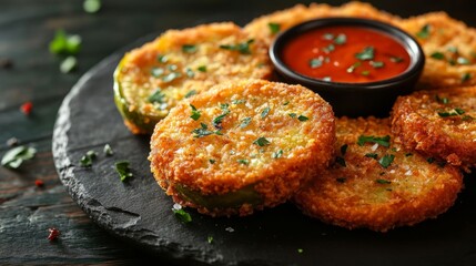 Crispy fried green tomatoes with sauce.