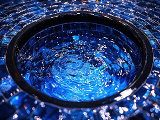 Aufkleber - Blue Water Ripples in a Circular Tile Pool