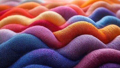Poster - Close-up of Colorful Fabric Waves with Textured Surface