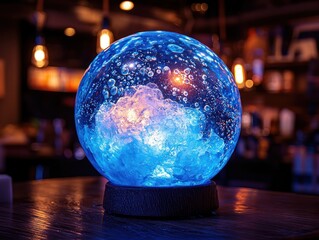 Aufkleber - Illuminated Glass Sphere with Ice and Bubbles on a Tabletop