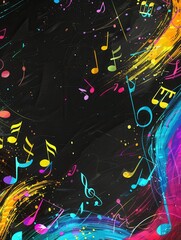 Leinwandbilder - Bright brushstrokes and musical symbols blend together on a chalkboard, showcasing artistic expression in a lively classroom environment. Generative AI