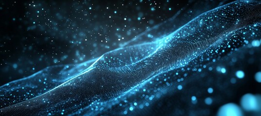 Poster - An abstract mesh with dots and lines connected in a wave. 3D rendering.