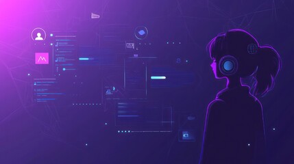 A young individual exploring an AI chat application on a dark purple interface.