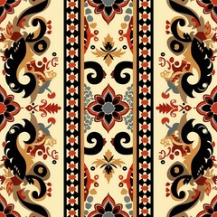 Aufkleber - This decorative pattern features floral motifs and swirling designs in rich colors, perfect for various crafting and design projects. Generative AI