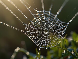 Wall Mural - spider web with dew drops