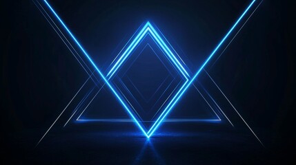 Geometric lines in blue glow on dark background represent futuristic technology concept suitable for posters, covers, banners, presentations, websites, etc.