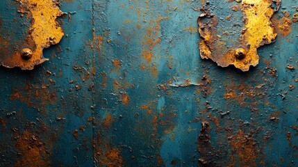 Poster - Rusted Metal Surface with Flaking Paint and Exposed Rivets