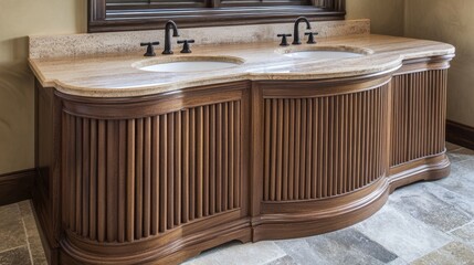 Elegant Wooden Dual Sink Bathroom Vanity Cabinet