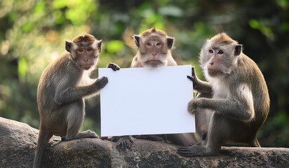 monkey's holding sign