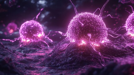 Poster - Glowing Cells in Bioluminescent Environment