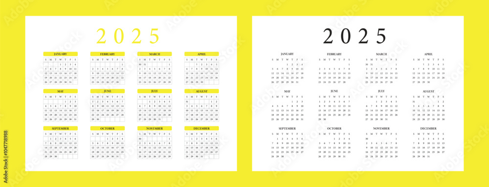 Calendar 2025, Calendar Set for 2025 year, Minimalist clean square ...