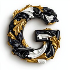 Stylish 3D Letter G in Gold, Black, and White Design