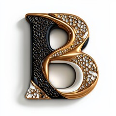 Stylish 3D Letter B in Gold, Black, and White Design