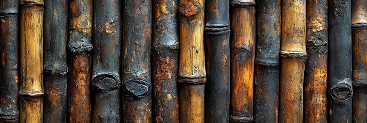 Aufkleber - Close-up Texture of Weathered and Stained Bamboo Stalks