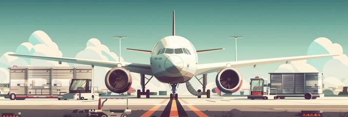 Aufkleber - A cargo airplane sits on the runway, surrounded by loading equipment and preparing for its next journey during clear weather. Generative AI