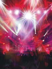 Fototapete - Under a dazzling display of lights, enthusiastic fans cheer for talented musicians performing live on stage during a concert. Generative AI