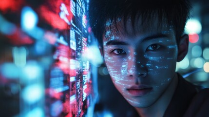 Aufkleber - A man with a computer screen behind him