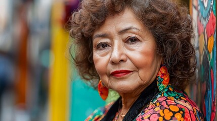 Old Latino Woman with Brown Curly Hair photorealistic illustration.