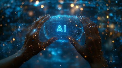 Poster - A virtual reality scene with hands holding an 