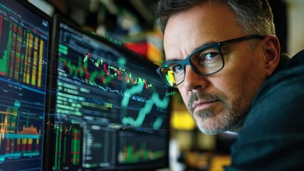 Poster - Business professional analyzing stock market trends in a modern office setting during daytime