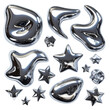 © HappyStudio - 3d chrome metal organic fluid shapes and stars isolated on transparent or white background