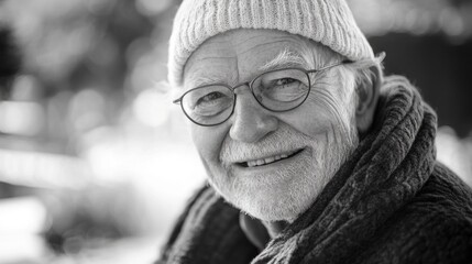 Canvas Print - A man with a white hat and glasses is smiling