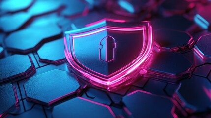 Poster - Cyber Security Shield with Neon Lights