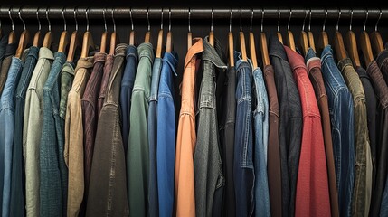 Hanger display of worker clothing in a retail shop setting