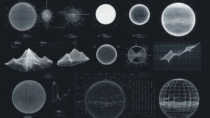 Poster - Abstract Futuristic Design with Wireframe Spheres and Data Visualization