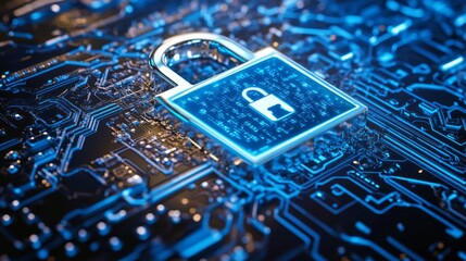 Poster - A blue and silver electronic device with a lock on it