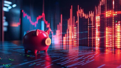 Poster - A vibrant digital representation of financial data with a piggy bank symbolizing savings and investments