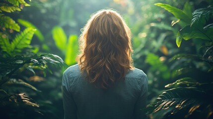 Woman in Lush Green Jungle