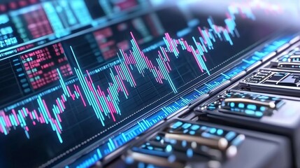 Poster - A display of digital charts, options charts, stock market data, and growth graphs contrasting against a dark background.