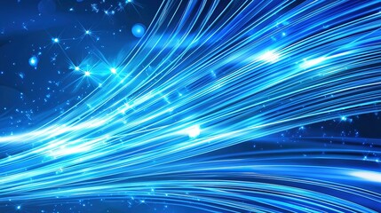 Poster - Vibrant blue light trails create an abstract background with glowing effects and sparkles at nighttime in a digital setting