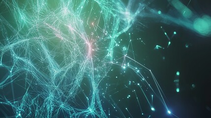 Poster - Abstract representation of interconnected neural networks glowing in a digital space at night, emphasizing technology and innovation in science