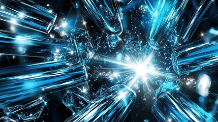 Poster - shattered glass creates an explosion of blue light against a dark background, highlighting dynamic r