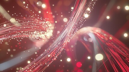 Poster - Colorful abstract swirls of light and particles create a dynamic visual experience in a vibrant red and white setting