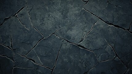 Poster - Cracked dark stone surface with visible textures and patterns revealing nature's raw beauty during daylight hours