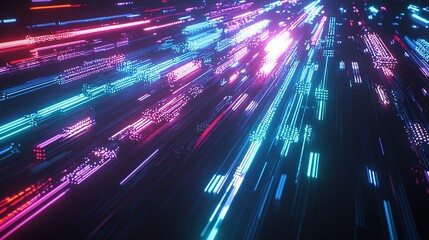 Poster - Dynamic light trails creating a vibrant abstract pattern in blue and pink hues during a digital art display