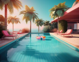 swimming pool summer vacation concept 3d rendering