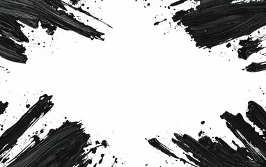 Poster - Abstract black brush strokes creating a striking frame around a blank white center, perfect for art projects or creative design