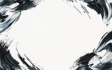 Poster - Abstract black and white brush strokes create a modern artistic frame on a white canvas, ideal for creative projects and backgrounds