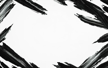Poster - Bold black brush strokes create a striking frame against a white background perfect for art, design, or creative projects