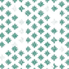Poster - Ornate green and white floral design decorating fabric with symmetrical patterns ideal for textile and wallpaper applications