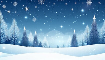 winter christmas background with landscape snowflakes light stars xmas and new year card  illustration