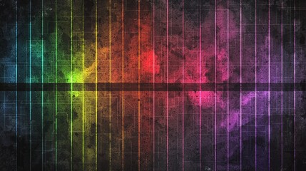 Poster - Vibrant abstract digital design with colorful lines and textures on a dark background, showcasing a spectrum of hues